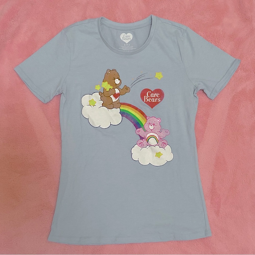 CAREBEARS baby-blue graphic tee s/s small